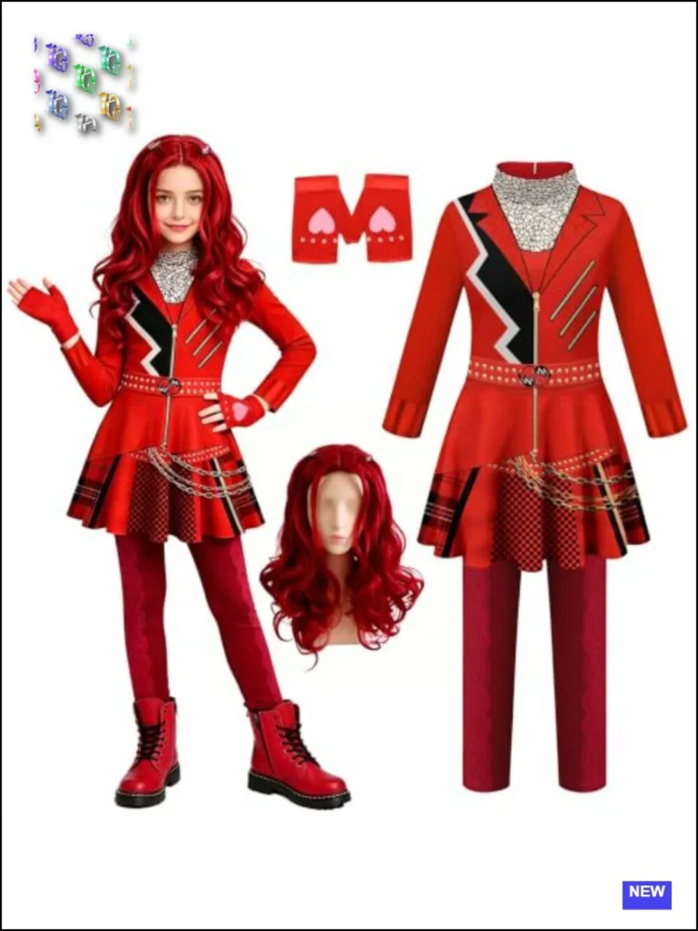 Girls Wonderland Red Costume Cosplay Set with Gloves and Wig Polyester